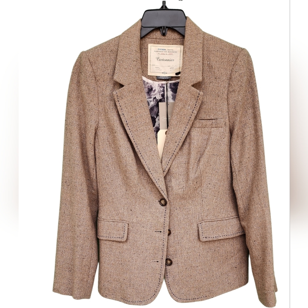 Cartonnier by Anthropologie Tan with gold fleck blazer, lined, inner pockets, 10